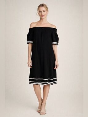Michael Stars Crinkle Cotton Black Dress